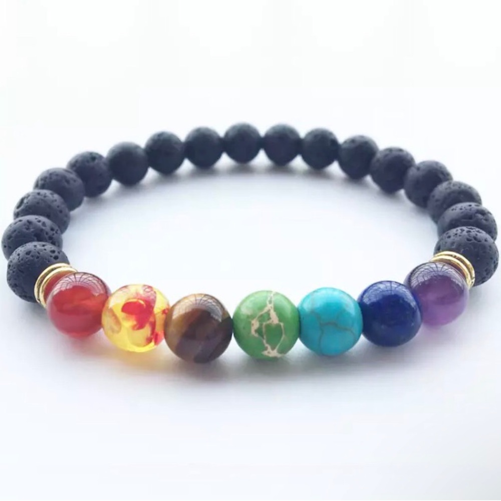 Volcanic Rock Bead Chakra Healing Bracelet